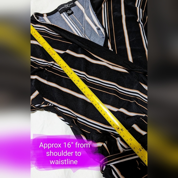 3/4 sleeve romper, jumpsuit size lg, black with stripes, EUC - Picture 11 of 13